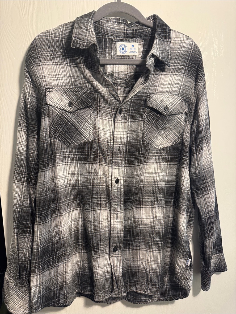 Hurley Black and White Plaid Button-Up Shirt